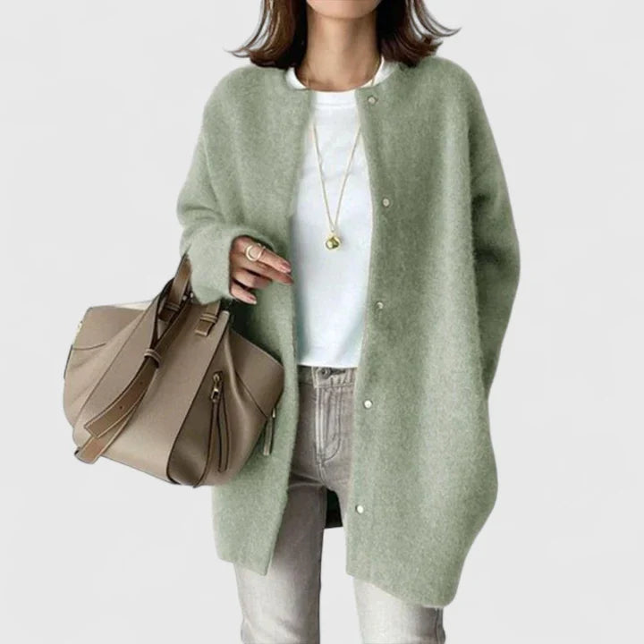Women's khaki lightweight open front knit cardigan for layering