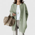 Women's khaki lightweight open front knit cardigan for layering