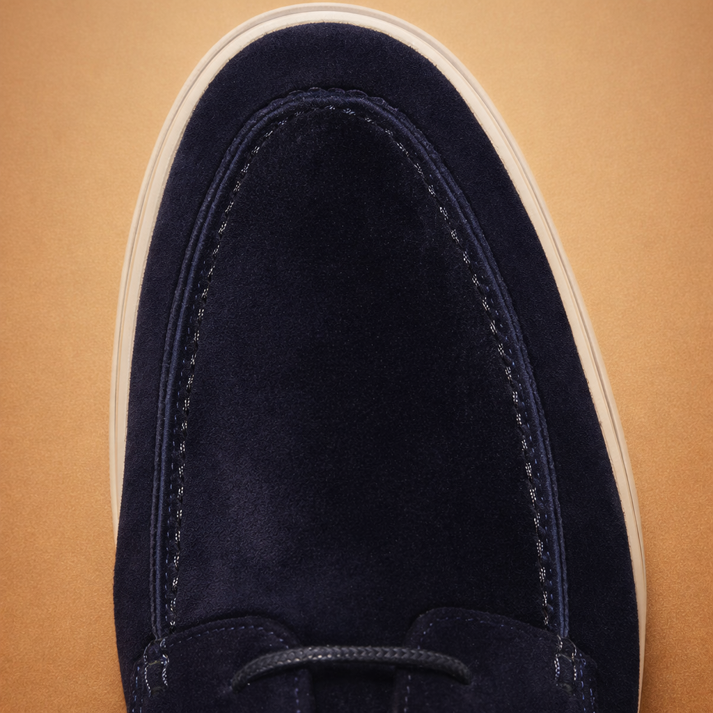 Blue men's vegan leather Derby shoes with a lace-up front