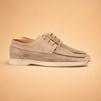 Blue men's vegan leather Derby shoes with a lace-up front