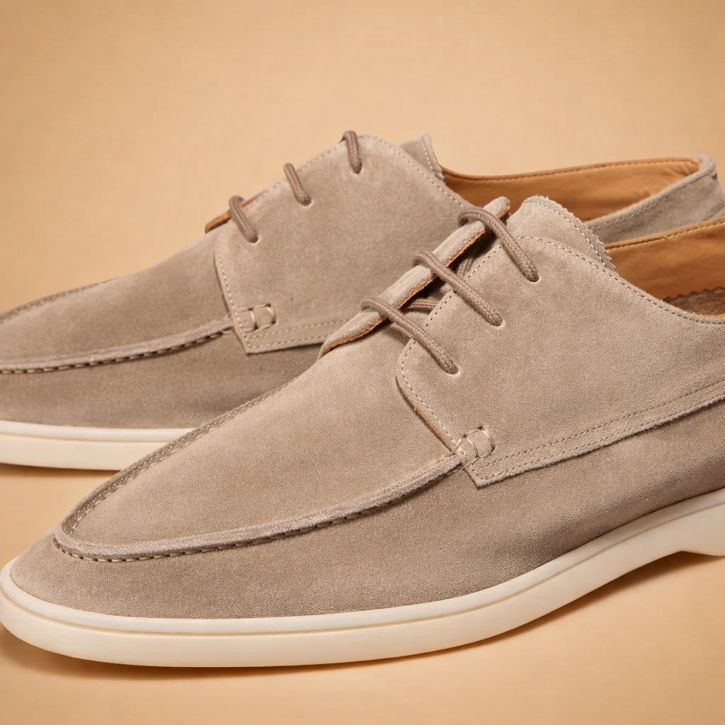 Blue men's vegan leather Derby shoes with a lace-up front