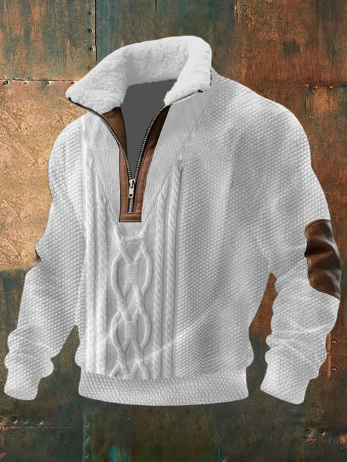 Men's white high-collar overshirt shacket with a soft inner lining