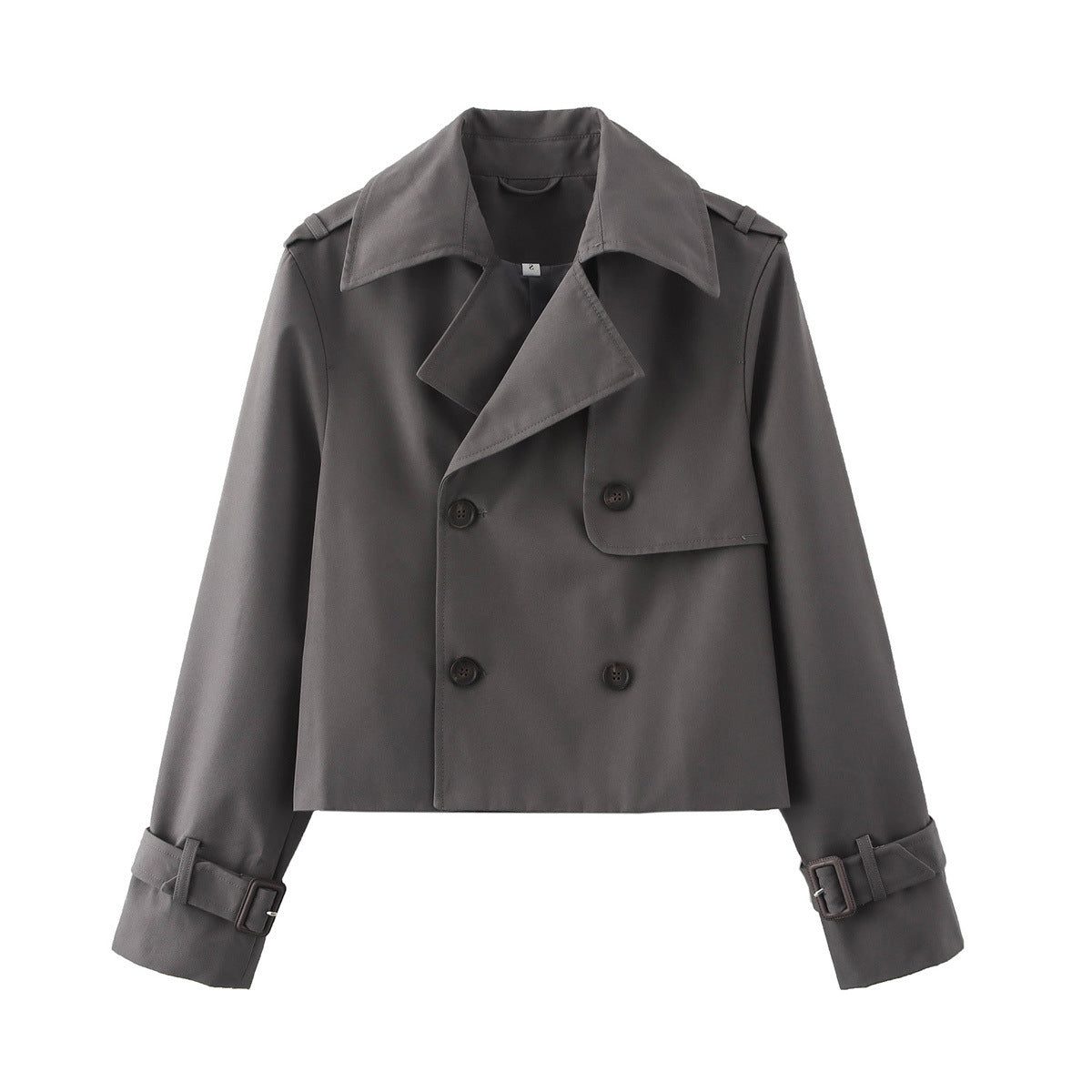 Short double-breasted trench coat with belt, product still life