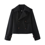 Short double-breasted trench coat with belt, product still life