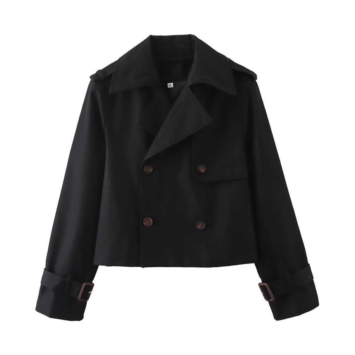 Short double-breasted trench coat with belt, product still life