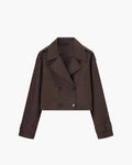 Short trench coat with double-breasted front, product still life