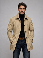 Single-breasted trench coat, product still life