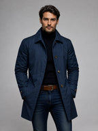 Single-breasted trench coat, product still life