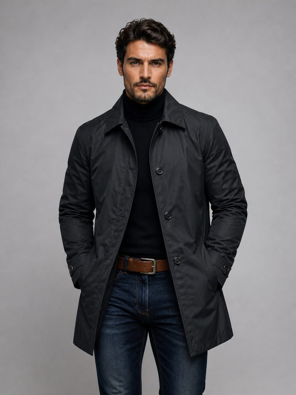 Single-breasted trench coat, product still life