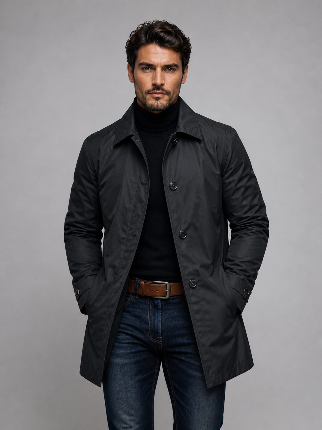 Single-breasted trench coat, product still life
