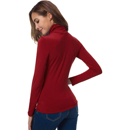 Black slim fit roll neck jumper with a sleek, form-fitting shape for layering