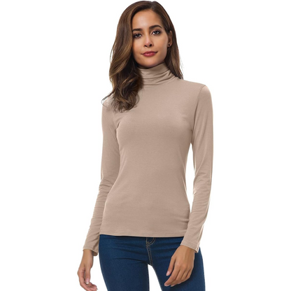 Coffee slim fit roll neck jumper with a sleek, form-fitting shape for layering