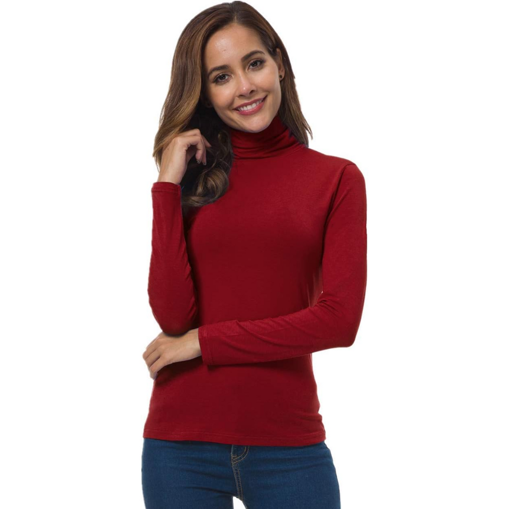 Black slim fit roll neck jumper with a sleek, form-fitting shape for layering