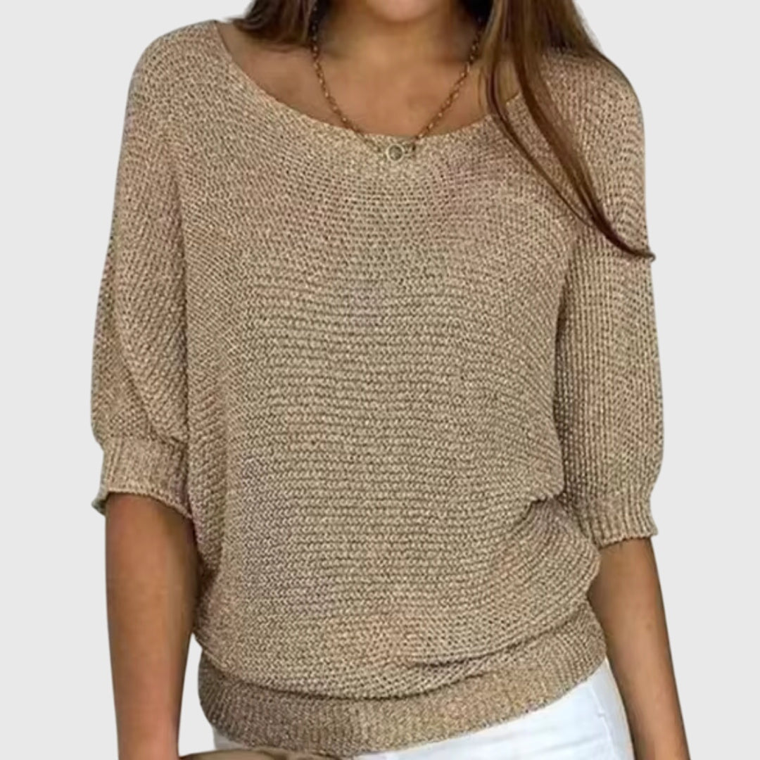 Women's beige elegant knit jumper with a soft-touch finish