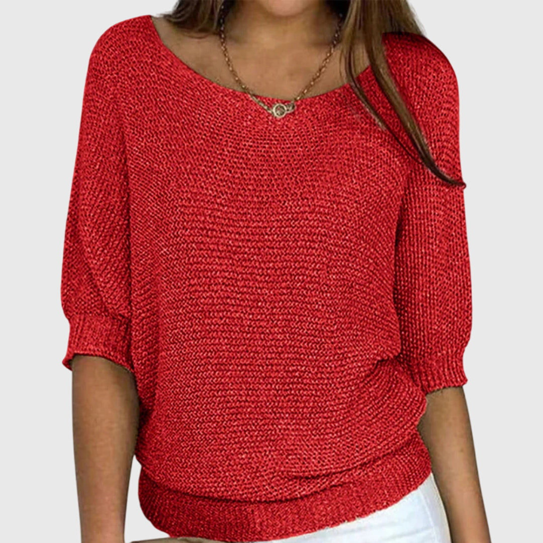 Women's beige elegant knit jumper with a soft-touch finish