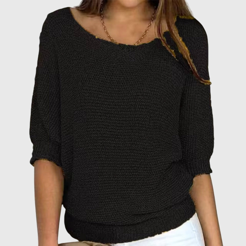 Women's beige elegant knit jumper with a soft-touch finish