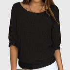 Women's beige elegant knit jumper with a soft-touch finish