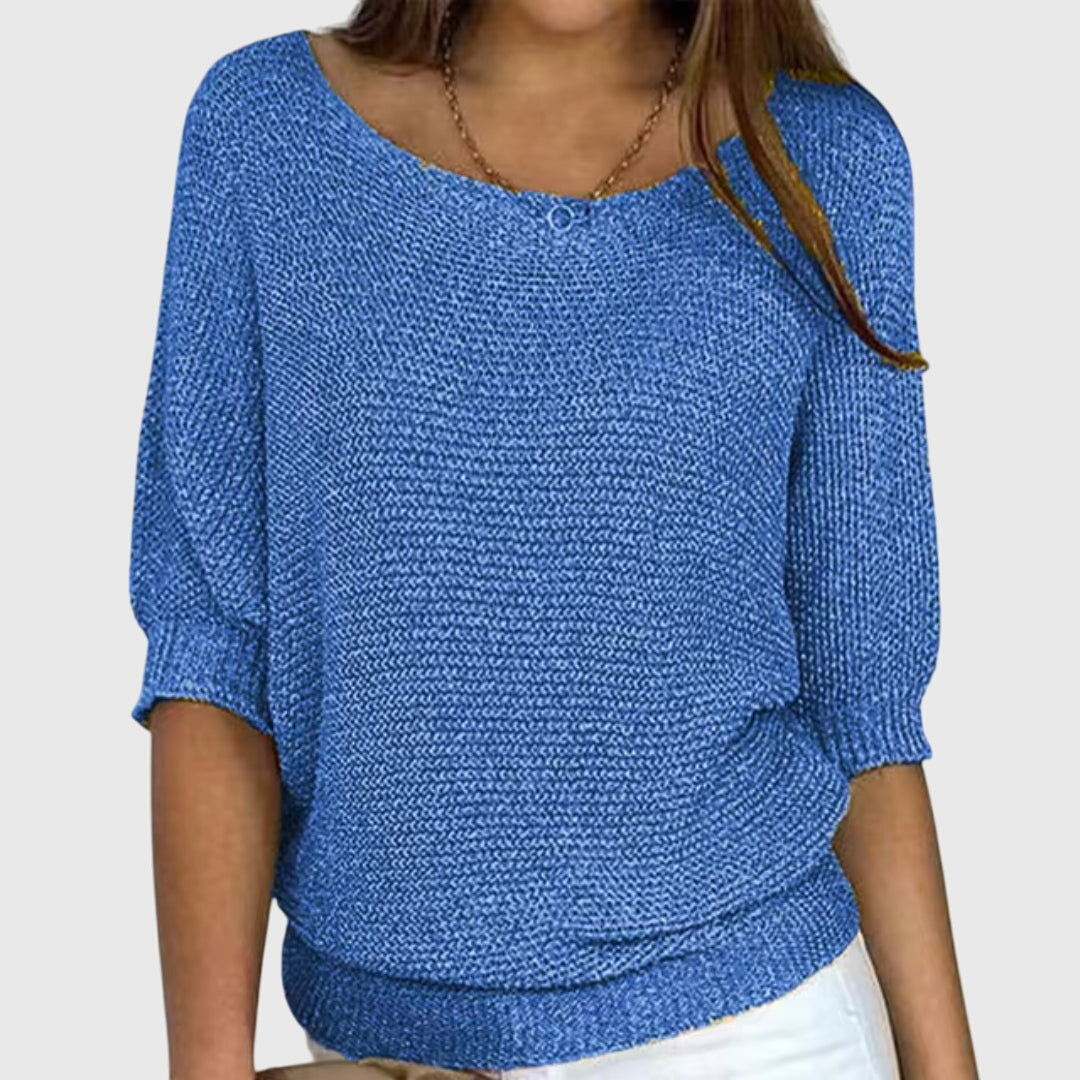 Women's beige elegant knit jumper with a soft-touch finish
