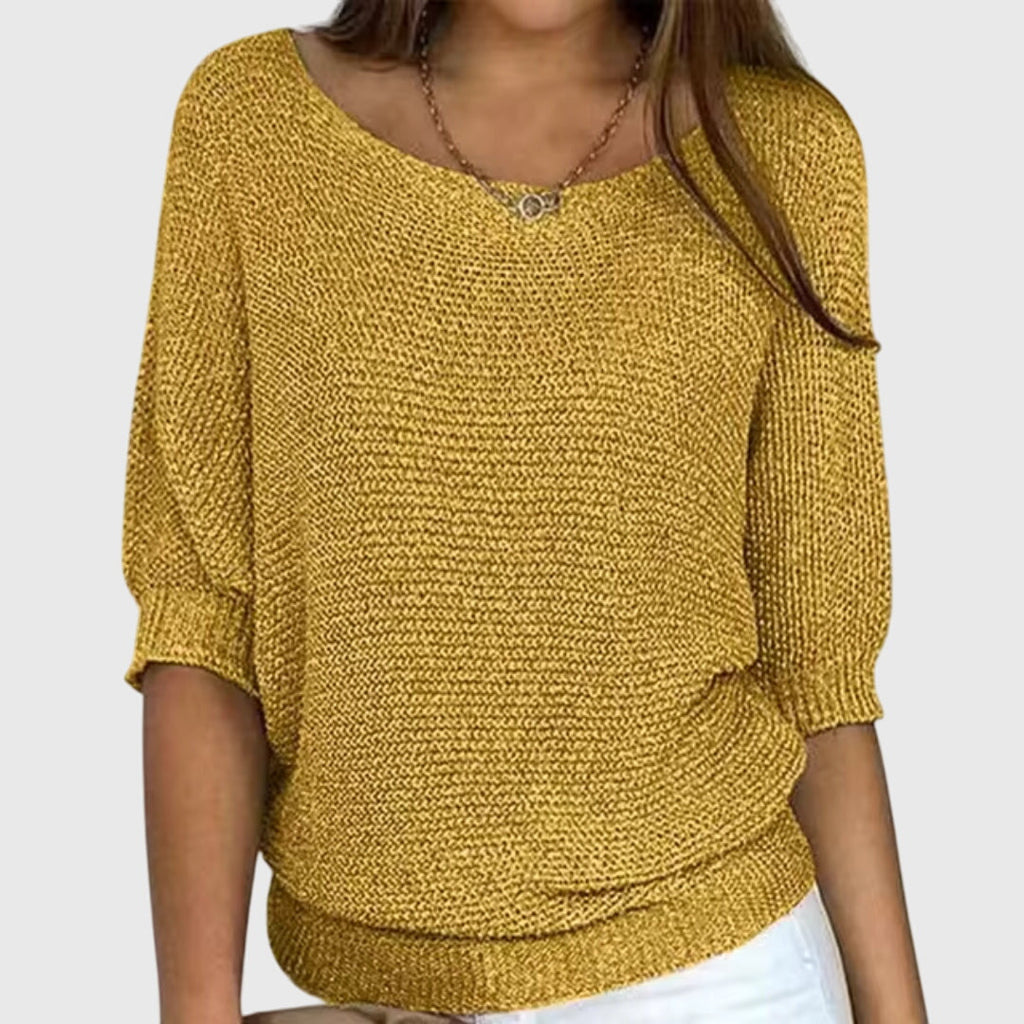 Women's beige elegant knit jumper with a soft-touch finish