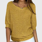 Women's beige elegant knit jumper with a soft-touch finish
