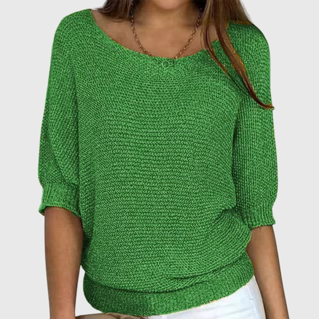 Women's beige elegant knit jumper with a soft-touch finish