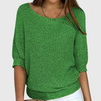 Women's beige elegant knit jumper with a soft-touch finish