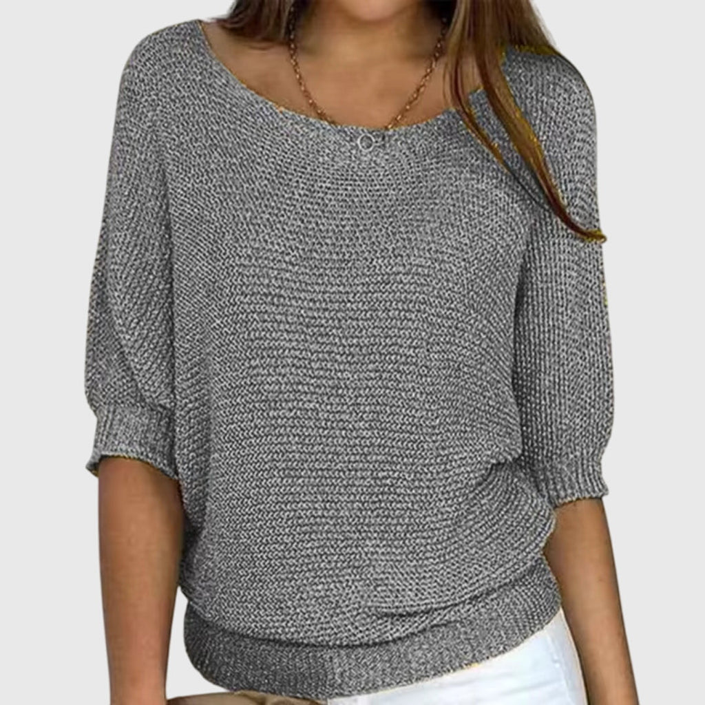Women's beige elegant knit jumper with a soft-touch finish