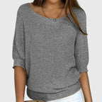 Women's beige elegant knit jumper with a soft-touch finish