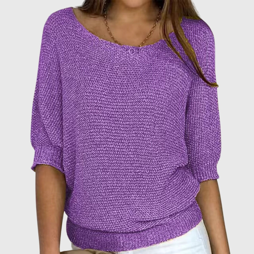 Women's beige elegant knit jumper with a soft-touch finish