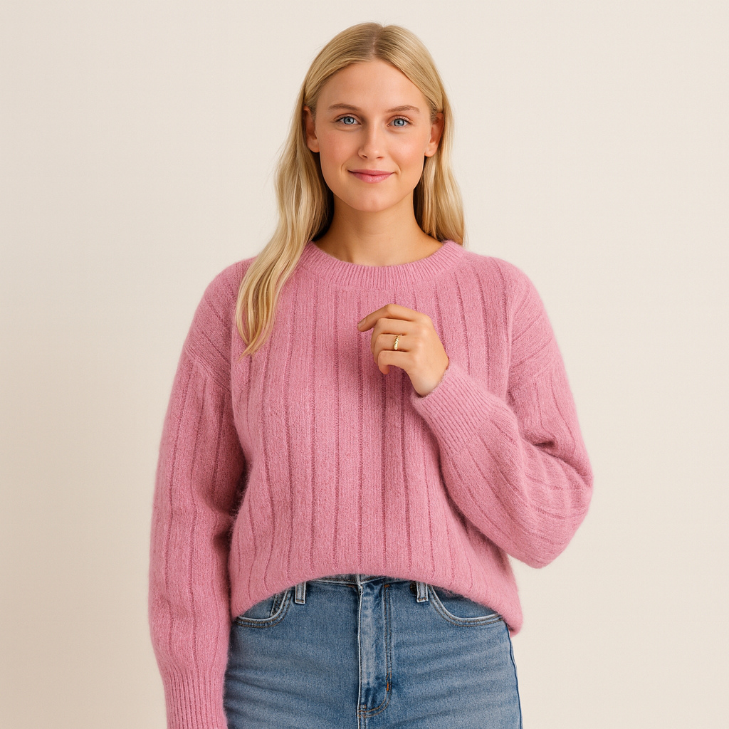 Pink lightweight cashmere jumper with a soft, breathable feel for autumn