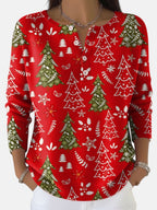 Christmas tree print jumper with button placket, product still life