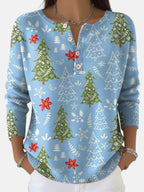 Christmas tree print jumper with button placket, product still life
