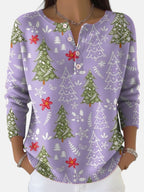 Christmas tree print jumper with button placket, product still life