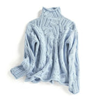 Women's chunky cable knit pointelle roll neck jumper