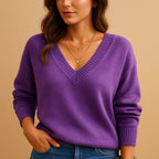 Women's purple ribbed v neck jumper