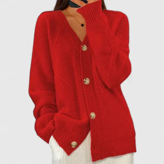 Women's Cosy Cable Knit V-Neck Button-Through Cardigan Detail