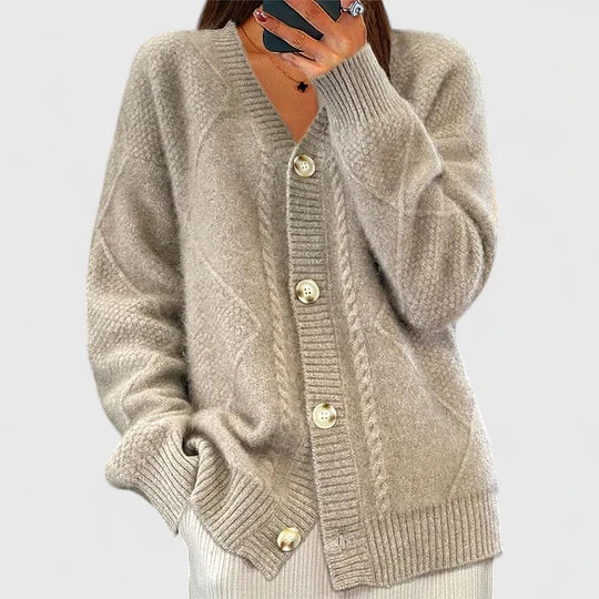 Women's Cosy Cable Knit V-Neck Button-Through Cardigan Detail
