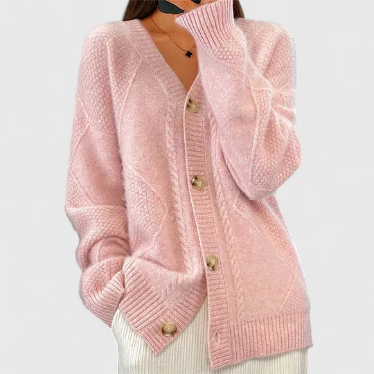 Women's Cosy Cable Knit V-Neck Button-Through Cardigan Detail