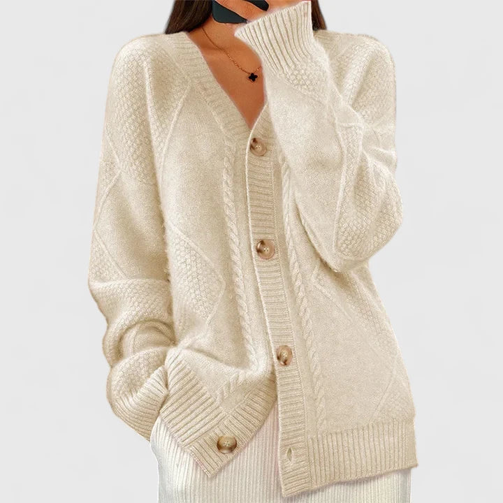 Women's Cosy Cable Knit V-Neck Button-Through Cardigan Detail