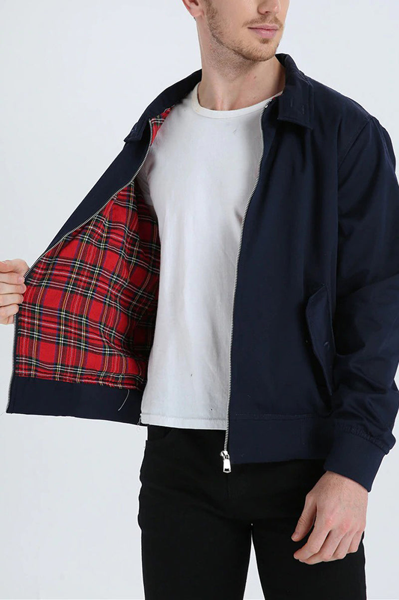 Men's dark blue ribbed cuff harrington jacket for autumn