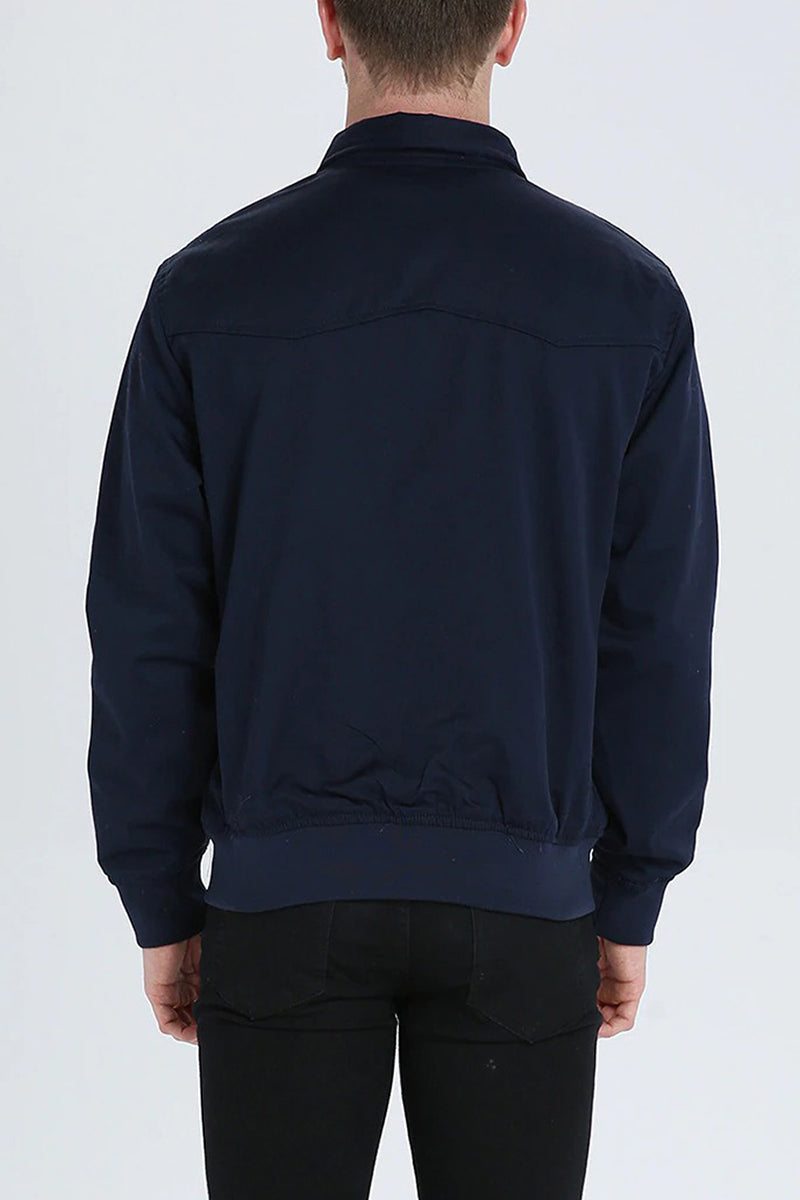 Men's dark blue ribbed cuff harrington jacket for autumn
