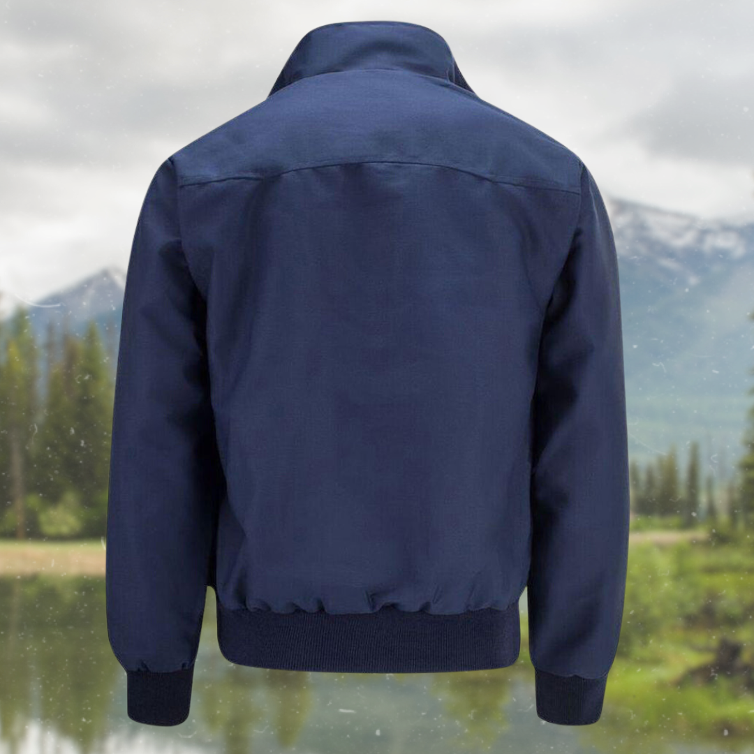 Men's dark blue ribbed cuff harrington jacket for autumn