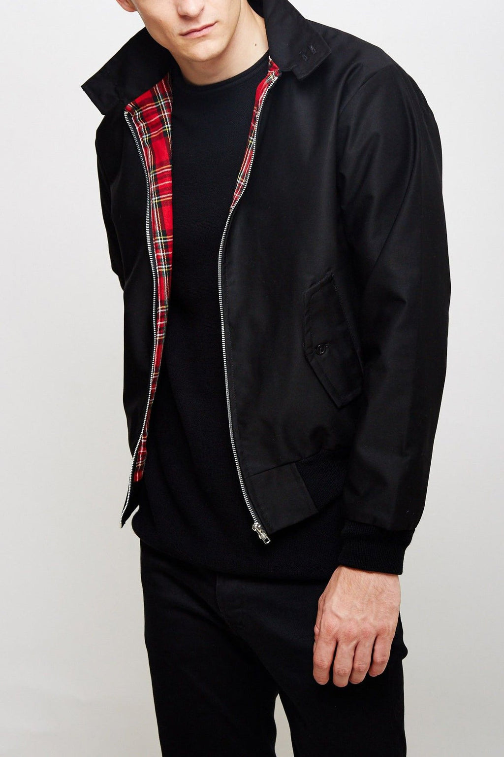 Men's dark blue ribbed cuff harrington jacket for autumn
