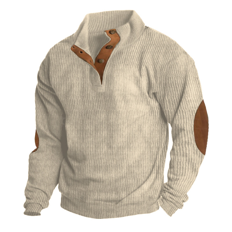 Men's beige fleece crew neck jumper for outdoor layering