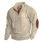 Men's beige fleece crew neck jumper for outdoor layering