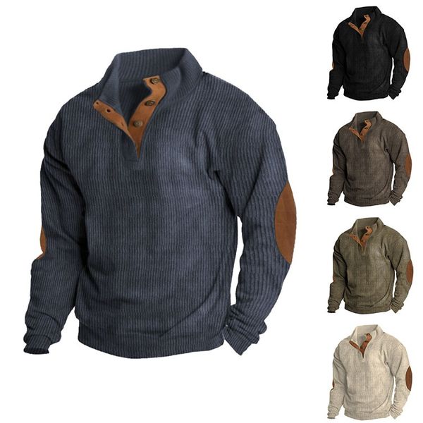 Men's beige fleece crew neck jumper for outdoor layering