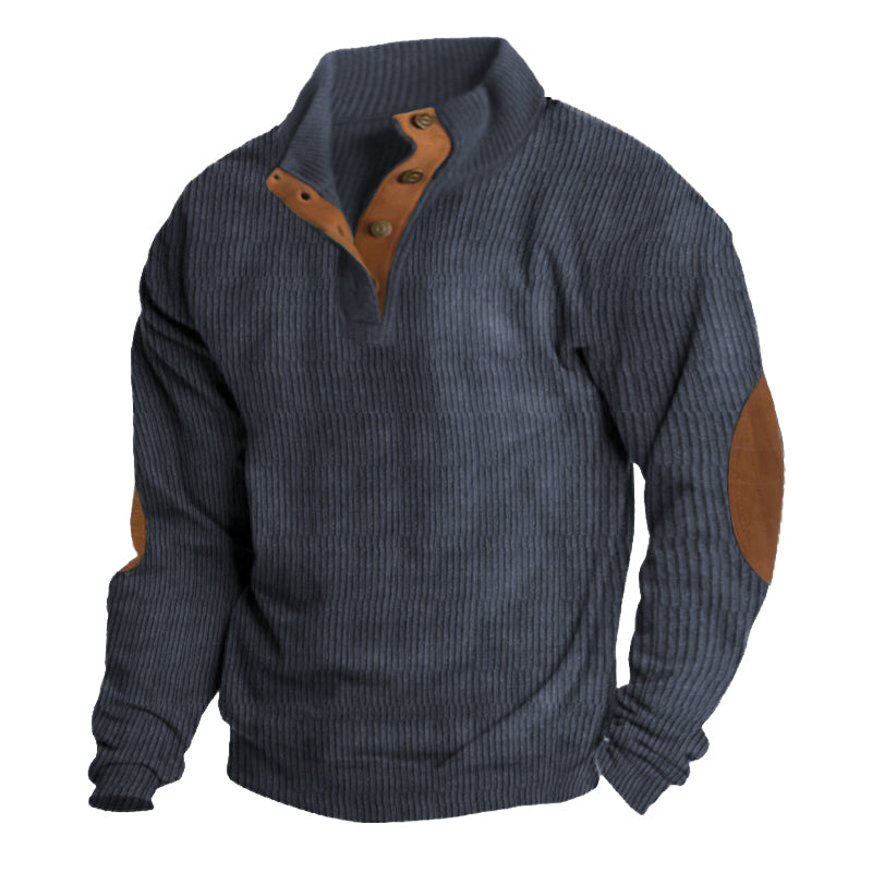Men's beige fleece crew neck jumper for outdoor layering