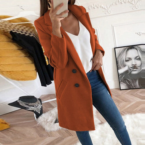 Women's yellow lapel collar button front coat with front pockets, autumn layering piece