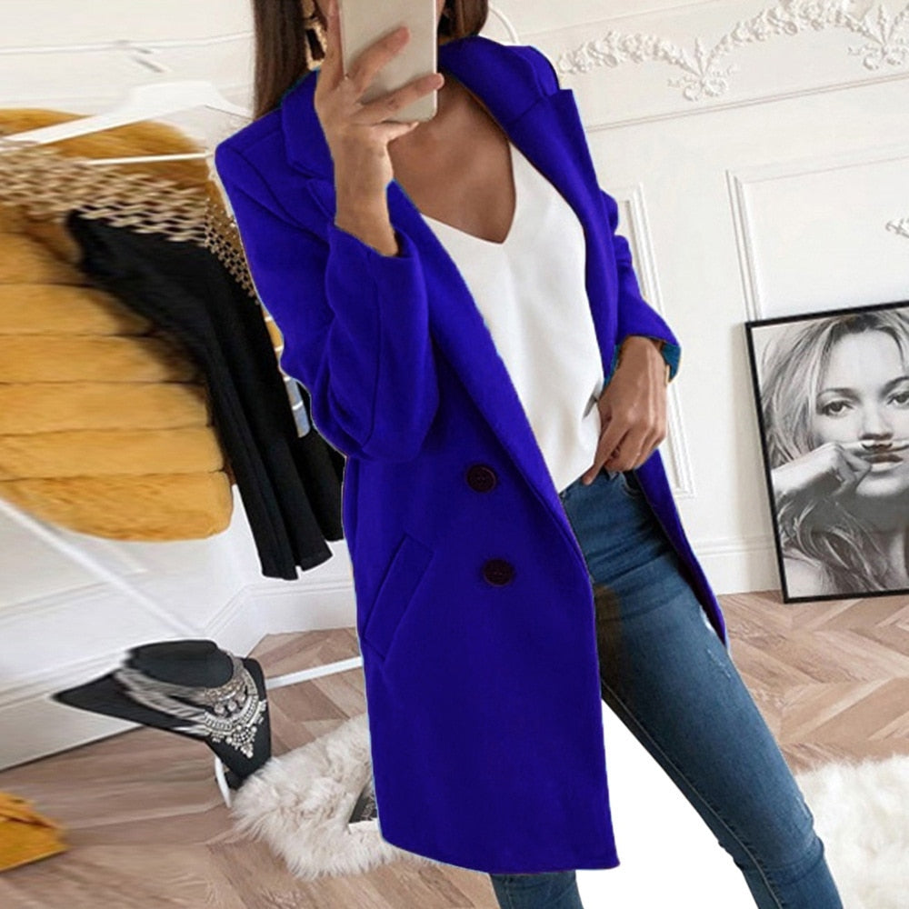 Women's yellow lapel collar button front coat with front pockets, autumn layering piece