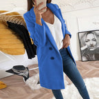 Women's yellow lapel collar button front coat with front pockets, autumn layering piece